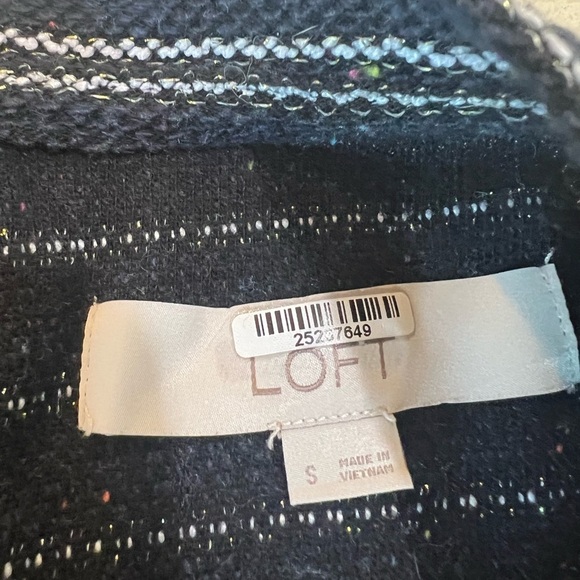 LOFT Striped Button Back Swing Dress in Navy Multi Color Specks & Metallic - Picture 3 of 15